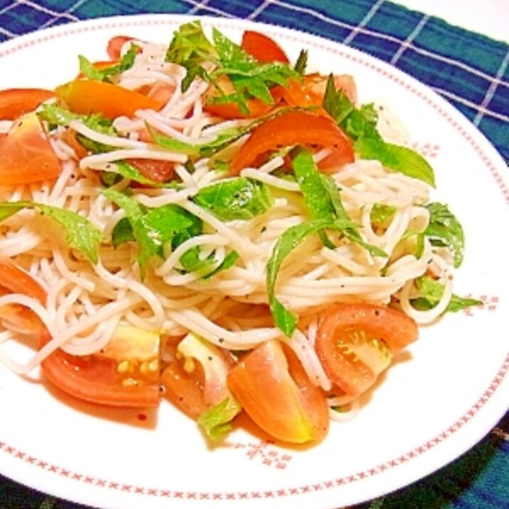 ひとりごはん✿あまった素麺で冷製パスタ風